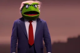 Angry muppet trump in a suit with a spraytan