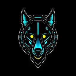 A cyborg wolf logo design, black background