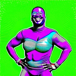 superhero in comic book style, green, purple, blue