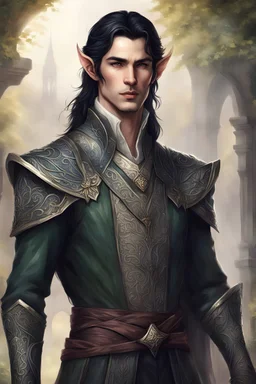 29-year-old elven male, with black hair, wearing aristocratic outfit