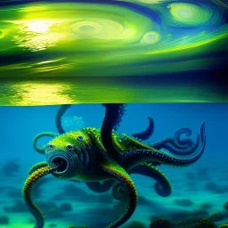 Kraken underwater by van Gogh 8k