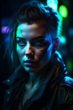 hyper real oil painting of cyberpunk Malkavian vampire portrait with clear blue-green eyes in spotlight feeling in control, zeiss prime lens, bokeh like f/0.8, tilt-shift lens 8k, high detail, smooth render, down-light, unreal engine, prize winning