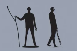 modern illustration of a blind man,black background , holding cane