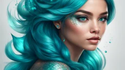 Mermaid Portrait, Shimmering Turquoise Tail, Scales, Tattoo, High Resolution, Trending on Artstation, Fine Details, 8K