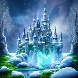 cristal angelic castle crystalline, beau , cosmic, opalescent, opalescent, gemstones, crystals, object, other worldly,water, rock, moss,bright, ice background, neige etang bleu