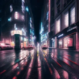 Cyberpunk street view in night , paris , rain, ground reflection