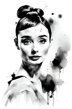 Watercolor black and white Audrey Hepburn