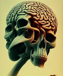 brain, skull, neural network. ink, poster, beksinski