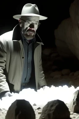 Walter White inside a cave mining for diamonds