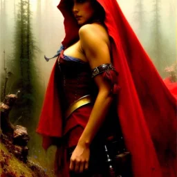 portrait 'beautiful busty Red Riding Hood',painting by gaston bussiere, greg rutkowski, yoji shinkawa, yoshitaka amano, tsutomu nihei, donato giancola, tim hildebrandt, oil on canvas, cinematic composition, extreme detail,fit full head inside picture,32k