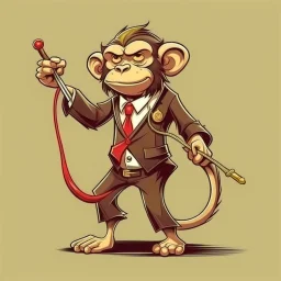 dwarf a guy with a whip making music monkey wearing a tie