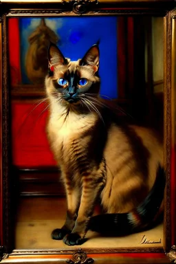 Portrait of a standing up Siamese cat by Louis wain