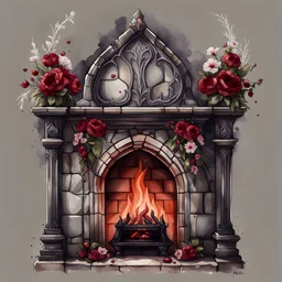 watercolor drawing of an old stone Gothic fireplace with flowers, rubies and lace, on a white background, Trending on Artstation, {creative commons}, fanart, AIart, {Woolitize}, by Charlie Bowater, Illustration, Color Grading, Filmic, Nikon D750, Brenizer Method, Side-View, Perspective, Depth of Field, Field of View, F/2.8, Lens Flare, Tonal Colors, 8K, Full-HD, ProPhoto RGB, Perfectionism, Rim Li