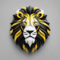 Front logo. 3D. Black, yellow and white palette Lion in artistic style, minimalist