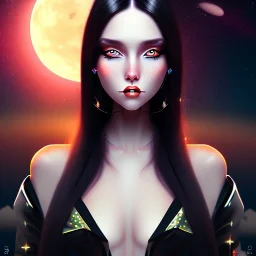 lady with long black hair and black eyes short under the Stars