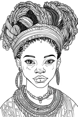 african girl face with beautiful hairstyle coloring page