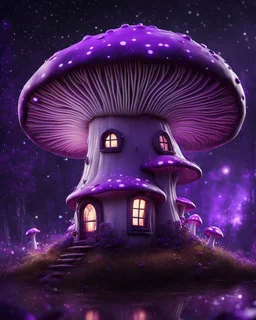 An illogically floating mushroom house on a clear night. white and white and purple, Stars Dark cosmic interstellar. Detailed Matte Painting, deep color, fantastical, intricate detail, splash screen, hyperdetailed, insane depth, concept art, 8k resolution, trending on Artstation, Unreal Engine 5, color depth, backlit, splash art, dramatic, High Quality Whimsical Fun Imaginative Bubbly, perfect composition