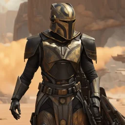 star wars bald male corellian pilot wearing pearlescent black and gunmetal grey First Order special forces heavy assault armor and helmet with gold trim inside the jedi temple, centered portrait, hyperdetailed, dynamic lighting, hyperdetailed background, 8k resolution, volumetric lighting, light skin, fully symmetric details