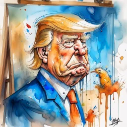 dnd, fantasy, watercolour, humongous strokes, stylistic, portrait, illustration, furry, trump , personable face