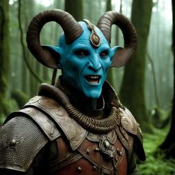 [photo from Pan's Labyrinth (2006)] the coloured extra terrestrial alien warrior was quick to laugh quick and terrible in his wrath. He was a valiant trencherman, and strong drink was a passion and a weakness with him. His fine ring-mail which sheathed his arms and leg; the blade at his girdle was a great broadsword; and his scarlet cloak could have been spun nowhere but in Ophir. his boots are in fur.
