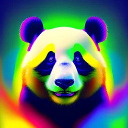Colorful panda vector, neon colors, bold colors, head shot, vibrant, 2d, 3/4 angle,