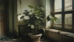 a house plant shocking someone, unsettling, old polaroid, expired film, vintage, neutral colors, by Andrei Tarkovsky, by Steve Hanks, by Serov Valentin, by lisa yuskavage, by Andrei Tarkovsky 8k render, detailed, oil on canvas,