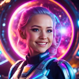 (masterpiece, best quality, 8k, RAW photo, beautiful and aesthetic:1.2), complex detail, Indirect light, photorealistic, full body, Cosmic Baby corp style smiling, colorfull Sci-Fi environment