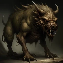 A grotesque, boar-like beast. It almost seems shapeless but remains menacing