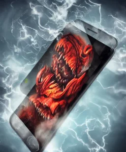 Demon climbing out of a cellphone screen