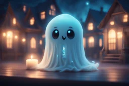 cute contented chibi bioluminescent ghost, haunted house, supermoon, in candlelight ethereal, cinematic postprocessing, dof, bokeh Weight:1 detailed matte painting Weight:0.9