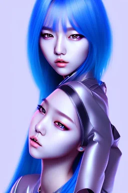 k-pop girl, photorealistic, blue hair, hd