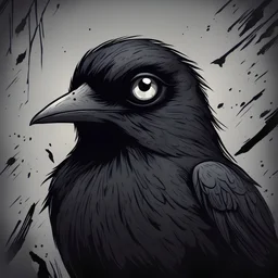 black bird with eyes in gloomy comic style