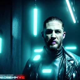 Actor, tom hardy, replicant man, blade runner style, rain, fog, neon ambient, gradient color, clean skin, circuits, latex coat, cyber punk, neon, tubes, portrait, studio photo, unreal engine 5, smooth color, 16 bit, god lights, ray tracing, RTX, lumen lighting, ultra deatail, volumetric lighting, 3d, finely drawn, hd.