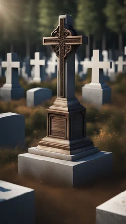 photorealistic hyperdetailed grave marked with a wooden cross