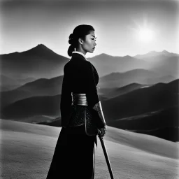 [photo by Helmut Newton] Mulan, a young woman with fire in her eyes and courage in her heart. Trained in the art of war by her wise mentor, she stands ready to face the looming darkness that threatens her homeland.As the sun rises over the distant mountains, casting a golden glow upon the training grounds, Mulan takes up her polearm with grace and determination. The weapon feels like an extension