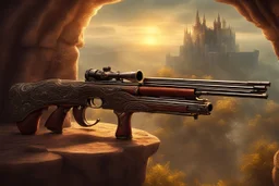 a double barrel shotgun in a fantasy setting that shoots electricity