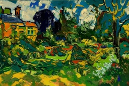 English garden in the style of frank auerbach