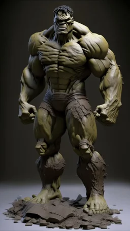 hulk made from mud , mud material, mud brown color, ultra realistic, 4k, ultra detail, full body