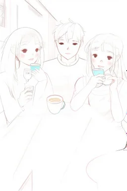 2 girl and 1 boy in cafe with color