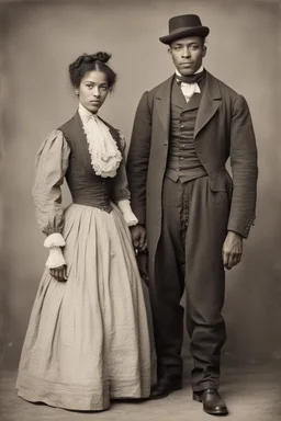 Mulatto couple of older brother and younger sister in their thirties, dressed in simple 19th century clothing