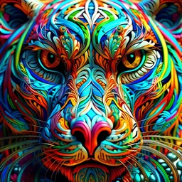 colourful ornate decorative man as a all tiger face,closeup, twisting, abstract psychedelic, 8 k, artstation.