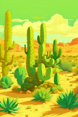 A light yellow desert with prickly pear cactuses painted by Xul Solar