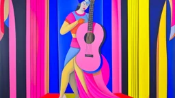 Polichinelle with Guitar Before the Stage Curtain; Ilya Bolotowsky; salmon to pastel pink to white gradient