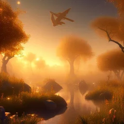 beautiful golden transparent landscape very etheric and cosmic, delicate colors, ultra sharp focus, 8k, unreal engine 5, extremely sharp detail, light effect, soft light atmosphere, smooth, full of details