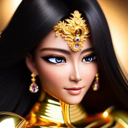 Ultra detailed realistic fullbody Portrait in oil on canvas of beautiful female character with gold armor(saint Seiya),extremely detailed digital painting, extremely detailed face, crystal clear eyes, mystical colors ,perfectly centered image, perfect composition, rim light, beautiful lighting,masterpiece ,8k, stunning scene, raytracing, anatomically correct, in the style of KyuYong Eom and Simon Bisley and Sixfrid and Steve Jung.