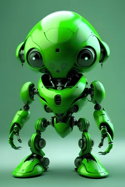 Extremely realistic alien-shaped robot with friendly green appearance