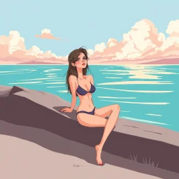 a pretty girl, skinny, relaxed, digital art, stylised