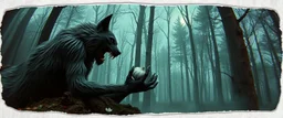 3d airbrush render,i was cooking garlic and went out to eat and something hit me hard and i wake up puked and wrestled a vampire werewolf and ran to the forest to sleep , pinhole cam, airbrush 3d rendering, in the style of Titian and Dali , torn edges on border