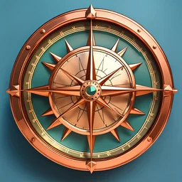 blocky 3D low poly cartoon render style of the metal retro vintage copper compass, top view from above