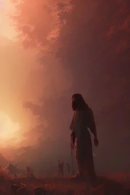 Jesus portrait at dawn by atey ghailan, ismail inceoglu, michal lisowski, artstation, volumetric light, high detail, perfect